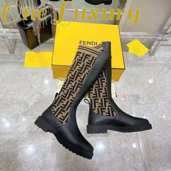 Replica Fendi Women Rockoko Black Leather Ankle Boots with Stretch Fabric 7