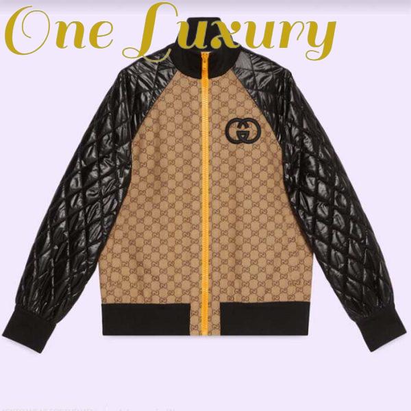 Replica Gucci Women GG Canvas Nylon Zip Jacket Beige Ebony Black Quilted High Neck