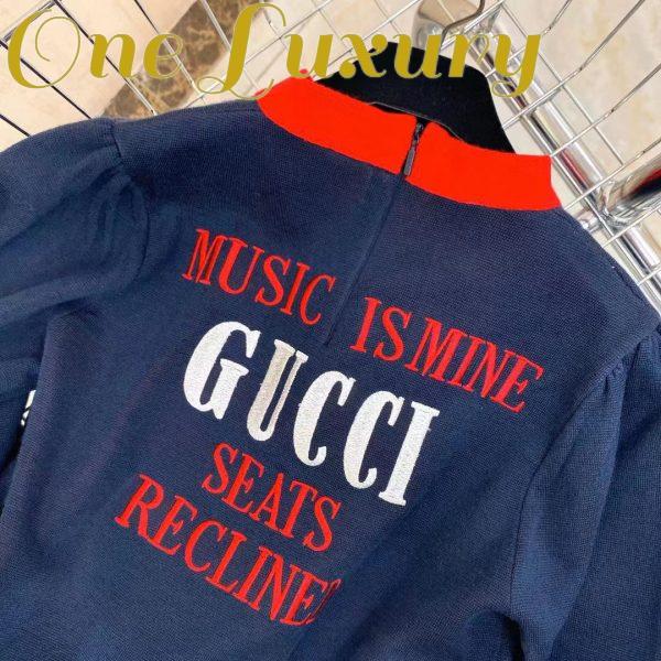 Replica Gucci Women GG Gucci 100 Wool Sweater Blue Puff Sleeves 4