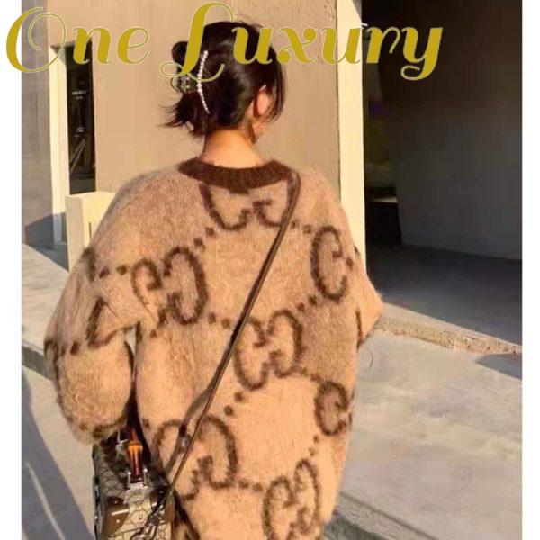 Replica Gucci Women GG Mohair Wool V-Neck Sweater Beige Brown 14