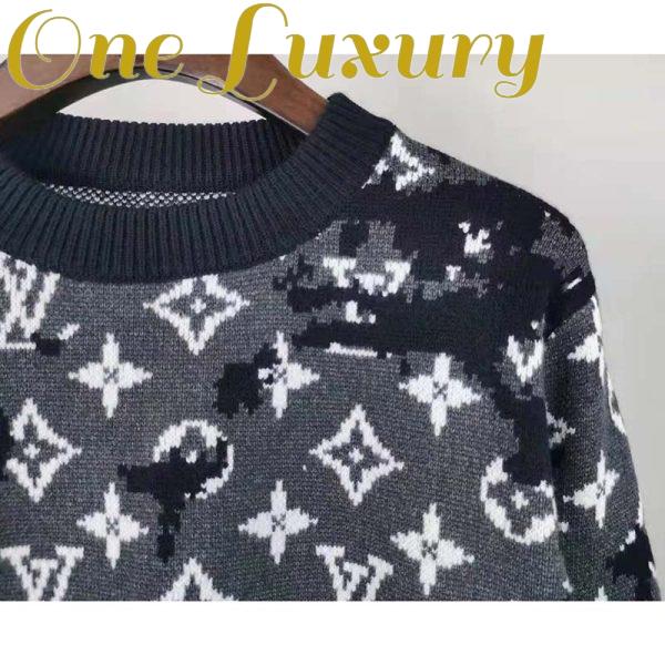 Replica Louis Vuitton LV Men Distressed Monogram Crewneck Grey Merino Wool 6