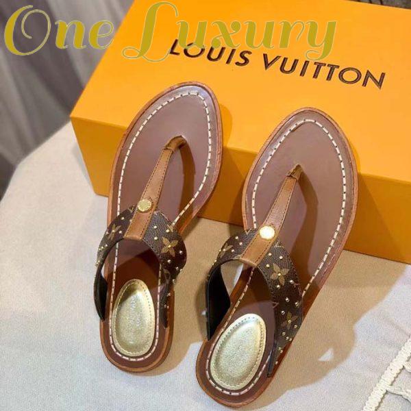 Replica Louis Vuitton LV Sunny Flat Thong Gold Perforated Monogram Canvas Leather Outsole 3