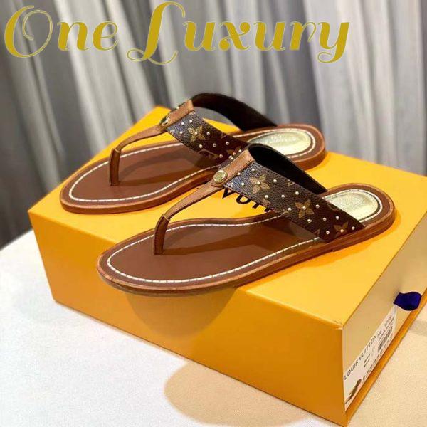 Replica Louis Vuitton LV Sunny Flat Thong Gold Perforated Monogram Canvas Leather Outsole 4
