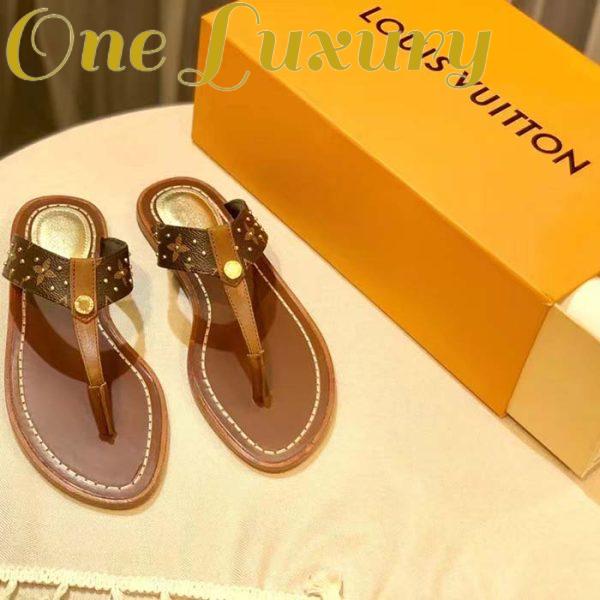 Replica Louis Vuitton LV Sunny Flat Thong Gold Perforated Monogram Canvas Leather Outsole 5