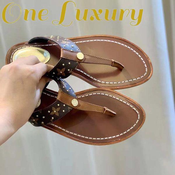 Replica Louis Vuitton LV Sunny Flat Thong Gold Perforated Monogram Canvas Leather Outsole 9