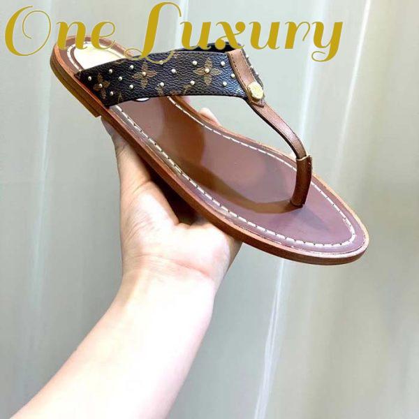 Replica Louis Vuitton LV Sunny Flat Thong Gold Perforated Monogram Canvas Leather Outsole 10