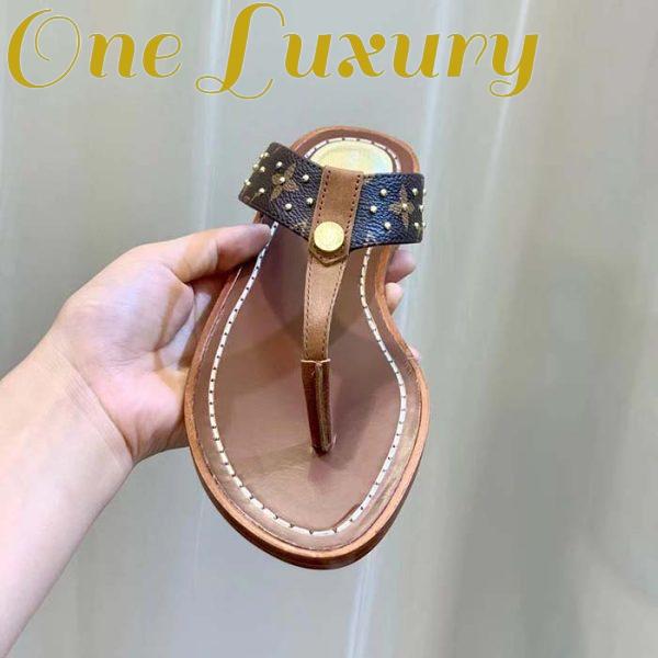 Replica Louis Vuitton LV Sunny Flat Thong Gold Perforated Monogram Canvas Leather Outsole 11