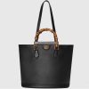 Replica Gucci Women Diana Medium Tote Bag Double G Black Leather Bamboo Handles