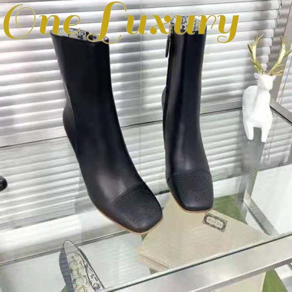 Replica Gucci GG Women Ankle Boot with Interlocking G Black Leather 9 cm Heel 5