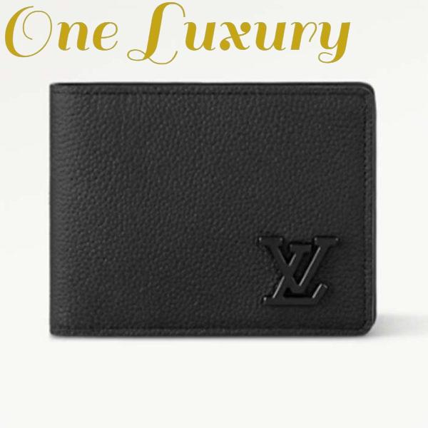 Replica Louis Vuitton Unisex Multiple Wallet Black Grained Cowhide Leather Textile Lining 2