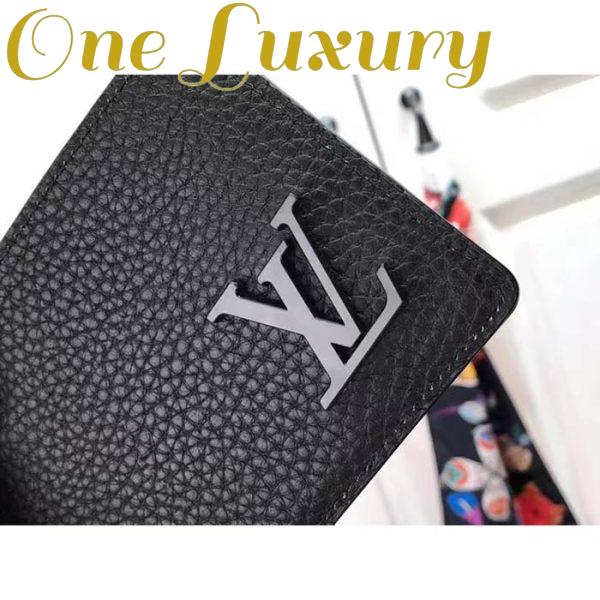 Replica Louis Vuitton Unisex Multiple Wallet Black Grained Cowhide Leather Textile Lining 5