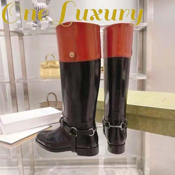 Replica Gucci GG Women Knee-High Boot Harness Black Brown Leather Interlocking G 4