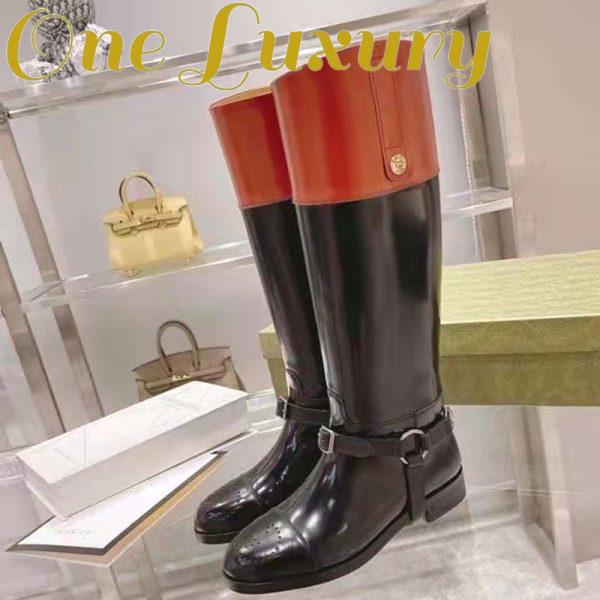 Replica Gucci GG Women Knee-High Boot Harness Black Brown Leather Interlocking G 5
