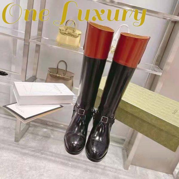Replica Gucci GG Women Knee-High Boot Harness Black Brown Leather Interlocking G 6
