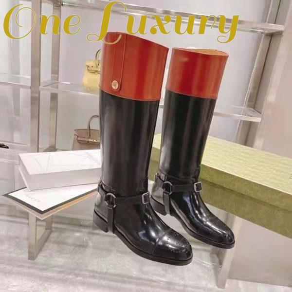 Replica Gucci GG Women Knee-High Boot Harness Black Brown Leather Interlocking G 7