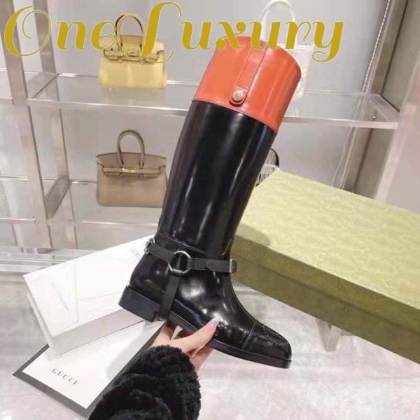 Replica Gucci GG Women Knee-High Boot Harness Black Brown Leather Interlocking G 9