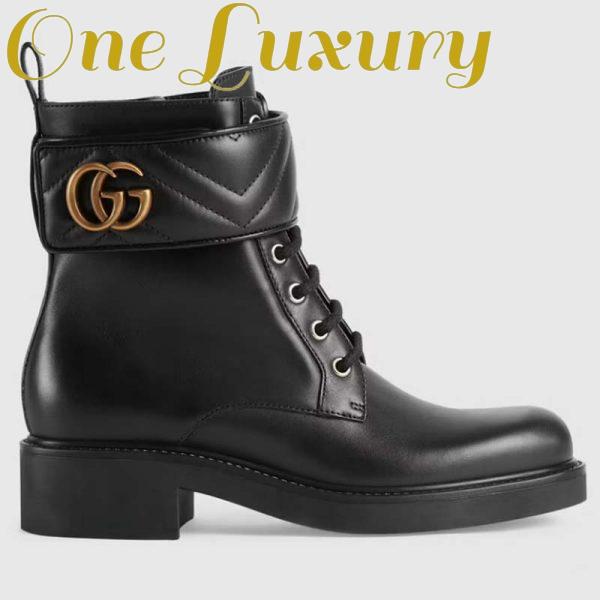 Replica Gucci GG Women’s Ankle Boot Double G Black Leather Tonal Matelassé 2