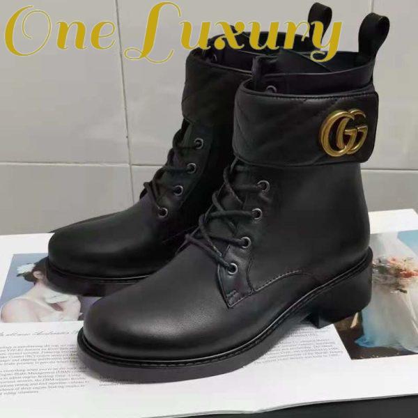 Replica Gucci GG Women’s Ankle Boot Double G Black Leather Tonal Matelassé 4