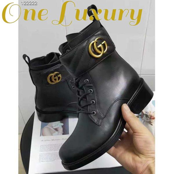 Replica Gucci GG Women’s Ankle Boot Double G Black Leather Tonal Matelassé 9