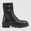 Replica Gucci GG Women’s Ankle Boot Double G Black Leather Tonal Matelassé 11