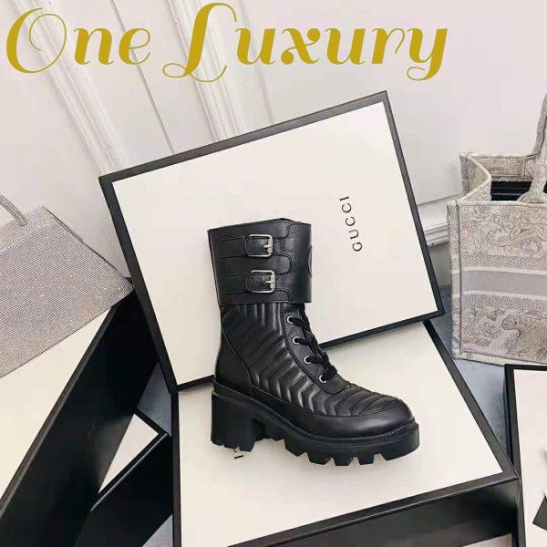 Replica Gucci GG Women’s Boot with Interlocking G Black Chevron Matelassè Leather 3