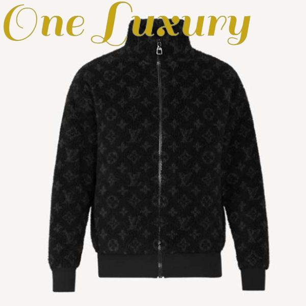 Replica Louis Vuitton Men Monogram Jacquard Fleece Zip-Through Jacket Polyester Black Slightly Loose Fit