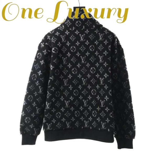 Replica Louis Vuitton Men Monogram Jacquard Fleece Zip-Through Jacket Polyester Black Slightly Loose Fit 4