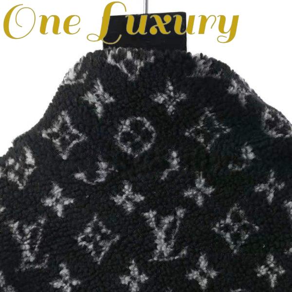 Replica Louis Vuitton Men Monogram Jacquard Fleece Zip-Through Jacket Polyester Black Slightly Loose Fit 5