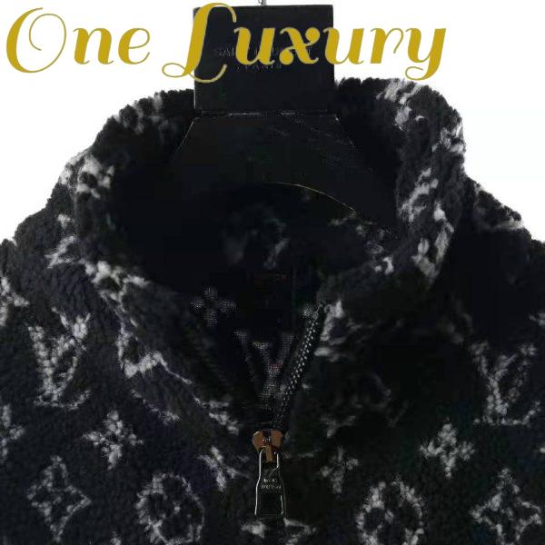 Replica Louis Vuitton Men Monogram Jacquard Fleece Zip-Through Jacket Polyester Black Slightly Loose Fit 6