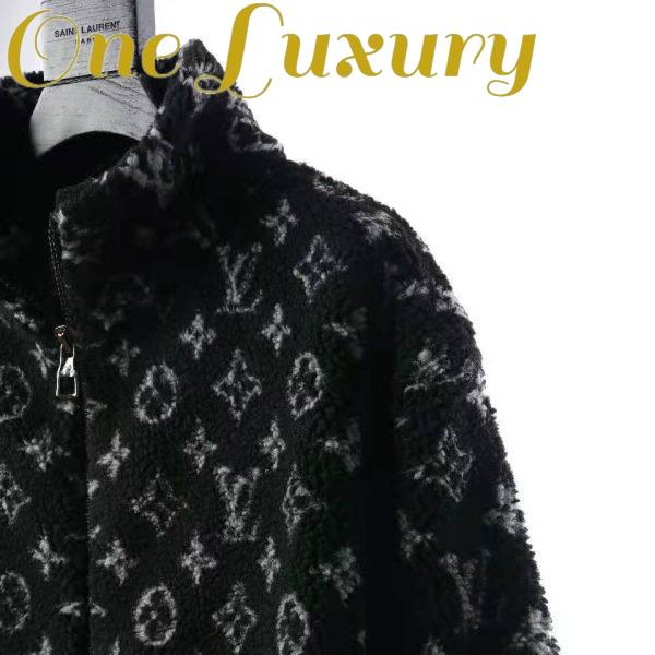 Replica Louis Vuitton Men Monogram Jacquard Fleece Zip-Through Jacket Polyester Black Slightly Loose Fit 7