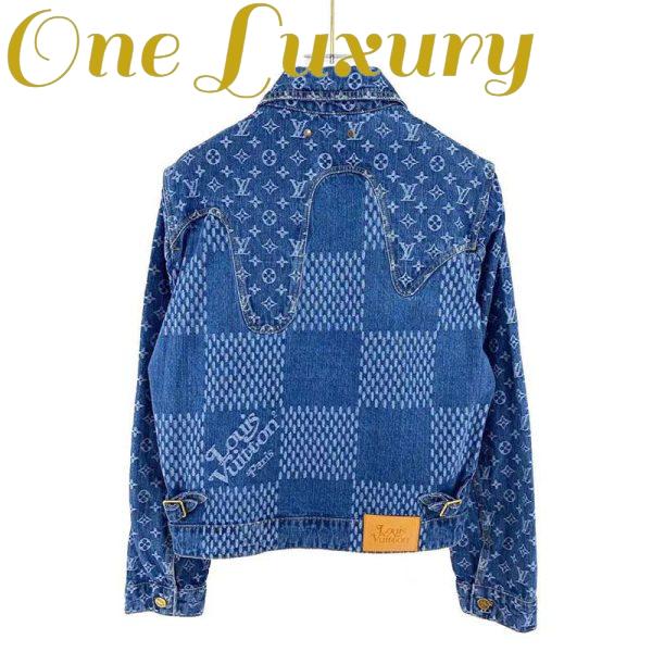 Replica Louis Vuitton Women Giant Damier Waves Monogram Denim Jacket Cotton Regular Fit-Blue 4