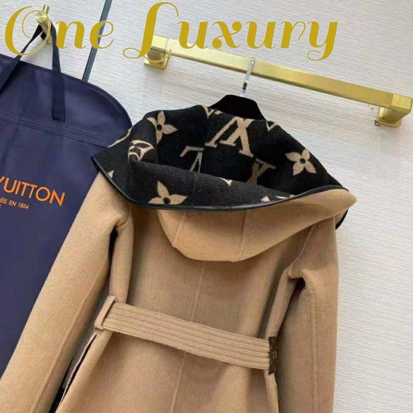 Replica Louis Vuitton Women Giant Monogram Jacquard Wrap Coat in Camel Wool Regular Fit 7