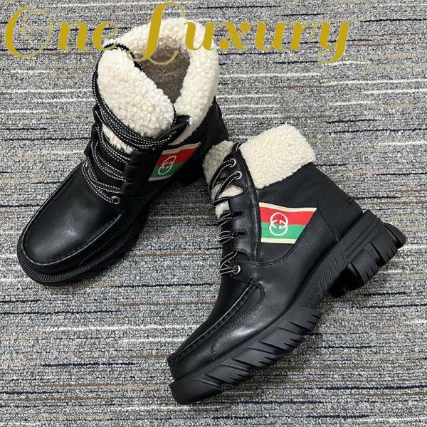 Replica Gucci Women Ankle Boot Stripe Black Leather Merino Wool Mid 6 Cm Heel 3