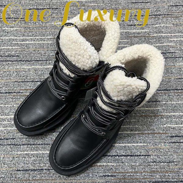 Replica Gucci Women Ankle Boot Stripe Black Leather Merino Wool Mid 6 Cm Heel 4