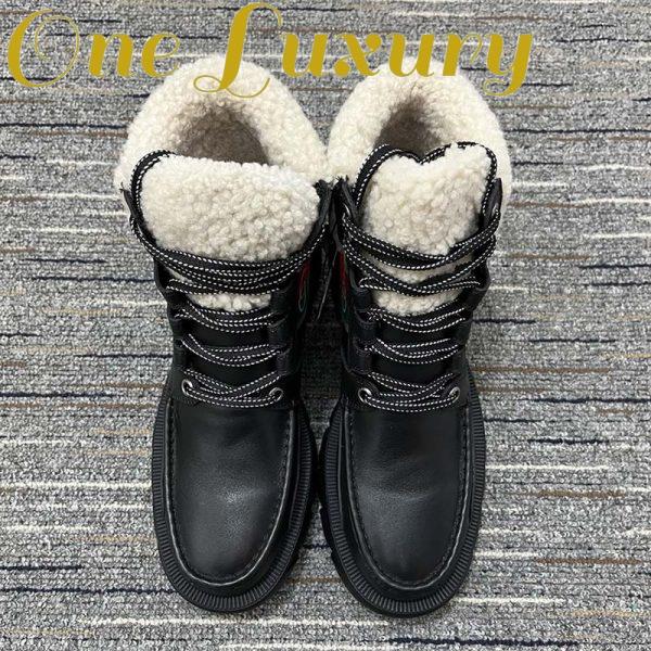 Replica Gucci Women Ankle Boot Stripe Black Leather Merino Wool Mid 6 Cm Heel 6