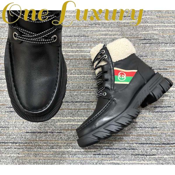 Replica Gucci Women Ankle Boot Stripe Black Leather Merino Wool Mid 6 Cm Heel 7