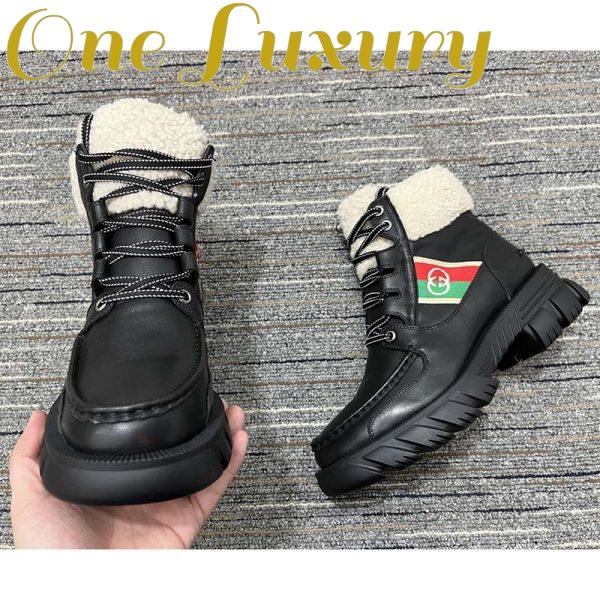 Replica Gucci Women Ankle Boot Stripe Black Leather Merino Wool Mid 6 Cm Heel 8