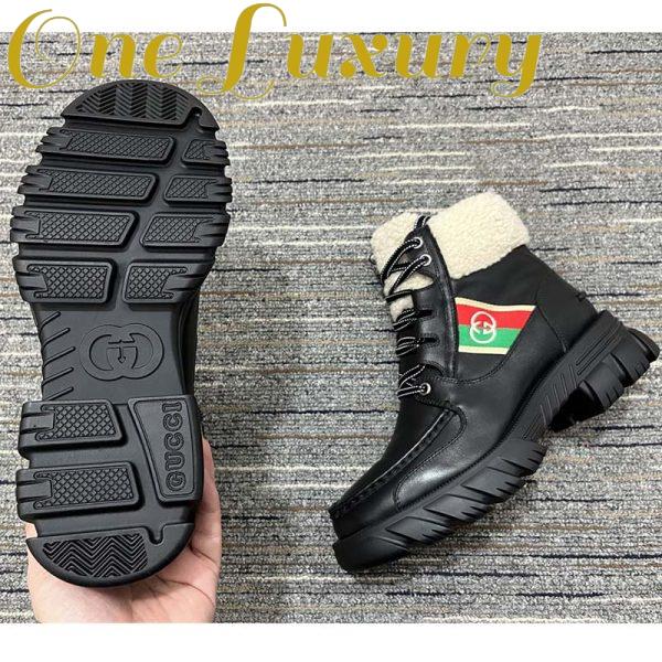 Replica Gucci Women Ankle Boot Stripe Black Leather Merino Wool Mid 6 Cm Heel 10