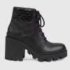 Replica Gucci Women Ankle Boot Stripe Black Leather Merino Wool Mid 6 Cm Heel 12
