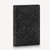 Replica Louis Vuitton Unisex Pocket Organizer Slender Black Monogram Seal Cowhide Leather