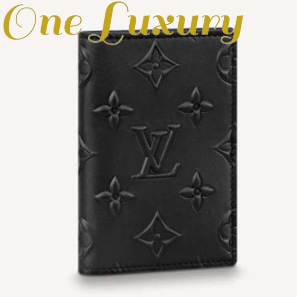 Replica Louis Vuitton Unisex Pocket Organizer Slender Black Monogram Seal Cowhide Leather 2