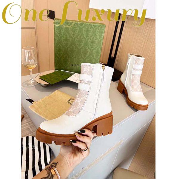 Replica Gucci Women GG Ankle Boot Buckles White Leather Rubber Sole Mid-Heel 9