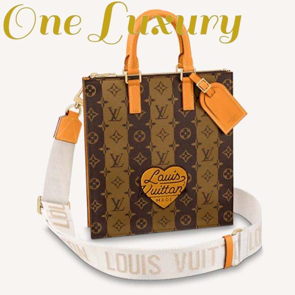 Replica Louis Vuitton Unisex Sac Plat Messenger Bag Monogram Stripes Brown Coated Canvas Cowhide 2