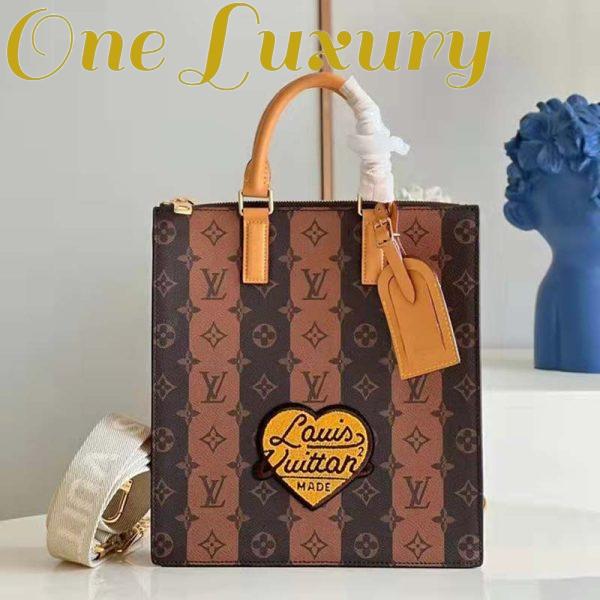 Replica Louis Vuitton Unisex Sac Plat Messenger Bag Monogram Stripes Brown Coated Canvas Cowhide 3