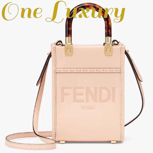 Replica Fendi Women Mini Sunshine Shopper Pale Pink Leather Mini Bag
