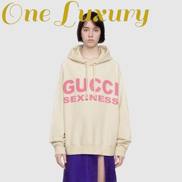 Replica Gucci Women Sexiness Print Sweatshirt Washed Off-White Light Felted Cotton Jersey 12