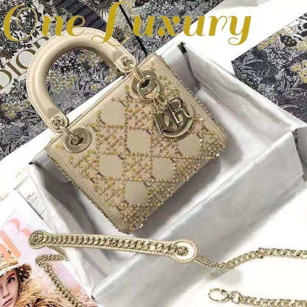 Replica Dior Women Mini Lady Dior Bag Metallic Cannage Calfskin Platinum Beaded Embroidery 3