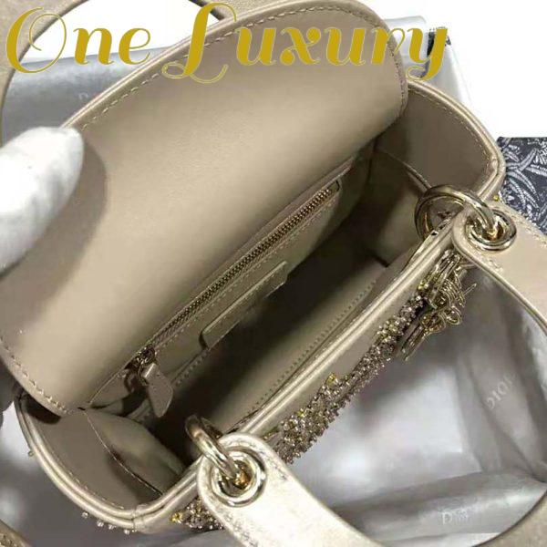 Replica Dior Women Mini Lady Dior Bag Metallic Cannage Calfskin Platinum Beaded Embroidery 9