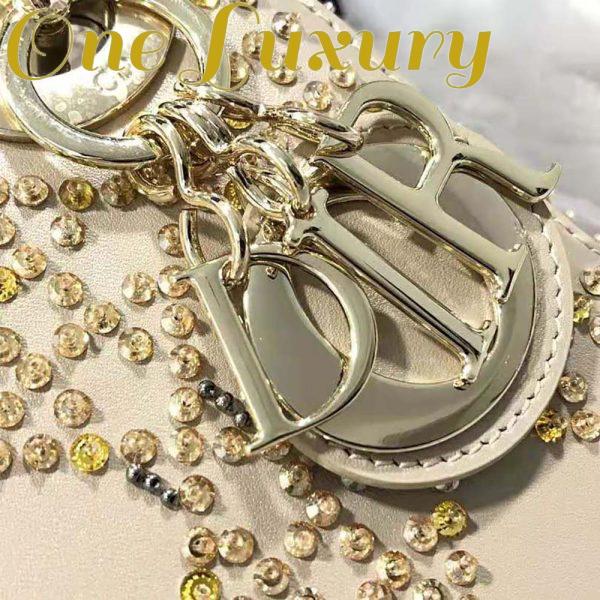 Replica Dior Women Mini Lady Dior Bag Metallic Cannage Calfskin Platinum Beaded Embroidery 10