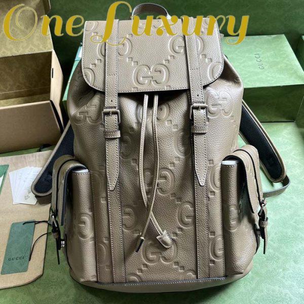 Replica Gucci Unisex Jumbo GG Backpack Dark Green Leather Cotton Linen Top Handle 3
